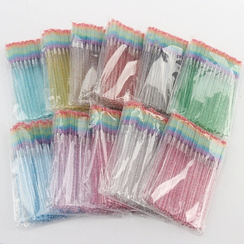 50Pcs Crystal Eyelash Brush Eyelashes Extension Spoolie Cosmetics Tool Lash Makeup Brushes Rainbow Color Microbrush - Image 2
