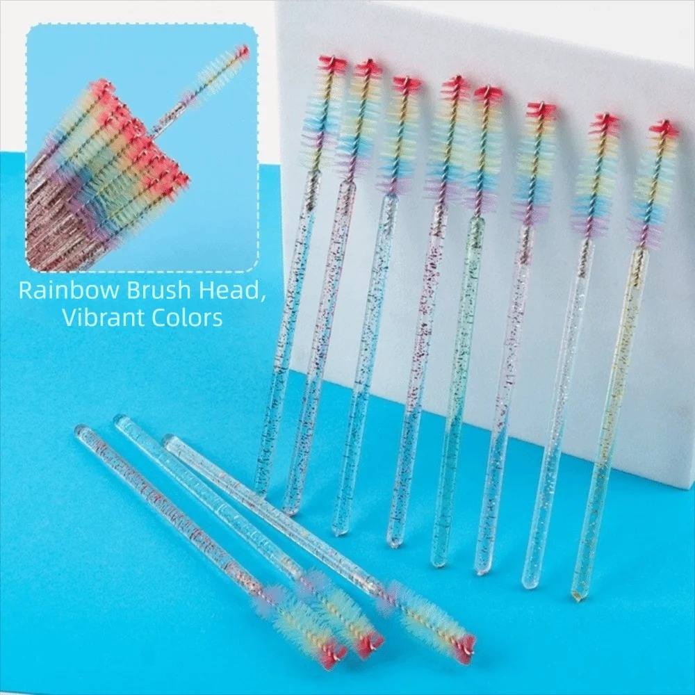 50Pcs Crystal Eyelash Brush Eyelashes Extension Spoolie Cosmetics Tool Lash Makeup Brushes Rainbow Color Microbrush - Image 6