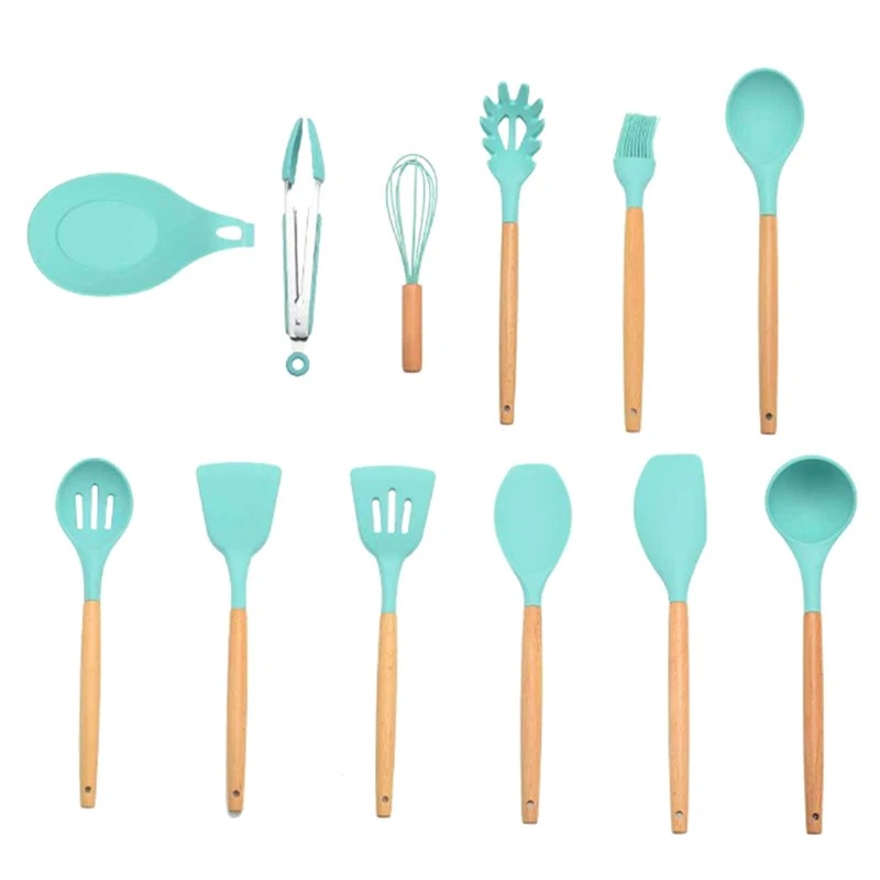 Silicone Cooking Kitchen Utensils Set Bamboo Wooden Handles Cooking Tools - Image 5