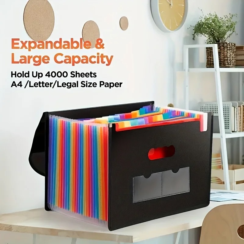 25/13 Pockets Plastic Three Sided Sealed Hanging Rope Flip Organ Bag A4 Multi-layer Folder Office File Storage Bag - Image 2