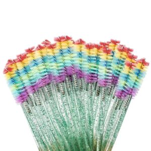 50Pcs Crystal Eyelash Brush Eyelashes Extension Spoolie Cosmetics Tool Lash Makeup Brushes Rainbow Color Microbrush