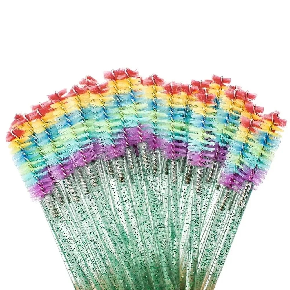50Pcs Crystal Eyelash Brush Eyelashes Extension Spoolie Cosmetics Tool Lash Makeup Brushes Rainbow Color Microbrush