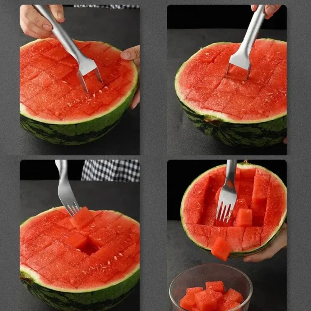1pc Multi-purpose Portable 2In1 Watermelon Fork Slicer Watermelon Slicer Cutter Knife Stainless Steel Kitchen Fruit Cutting Fork - Image 4